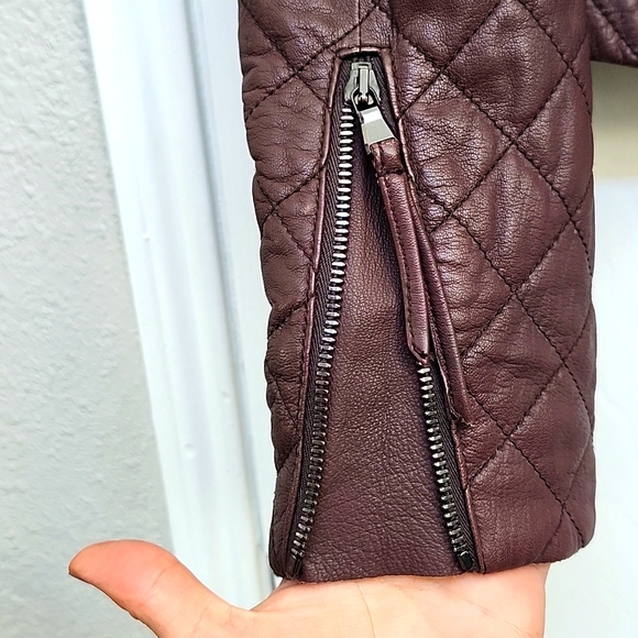 Rebecca Taylor Burgandy Quilted Leather Jacket, Size S - Picture 5 of 12